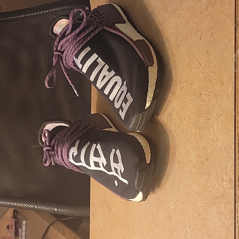 Adidas Human Race Pharrell Williams size 8 mens. Black,white and purple in color